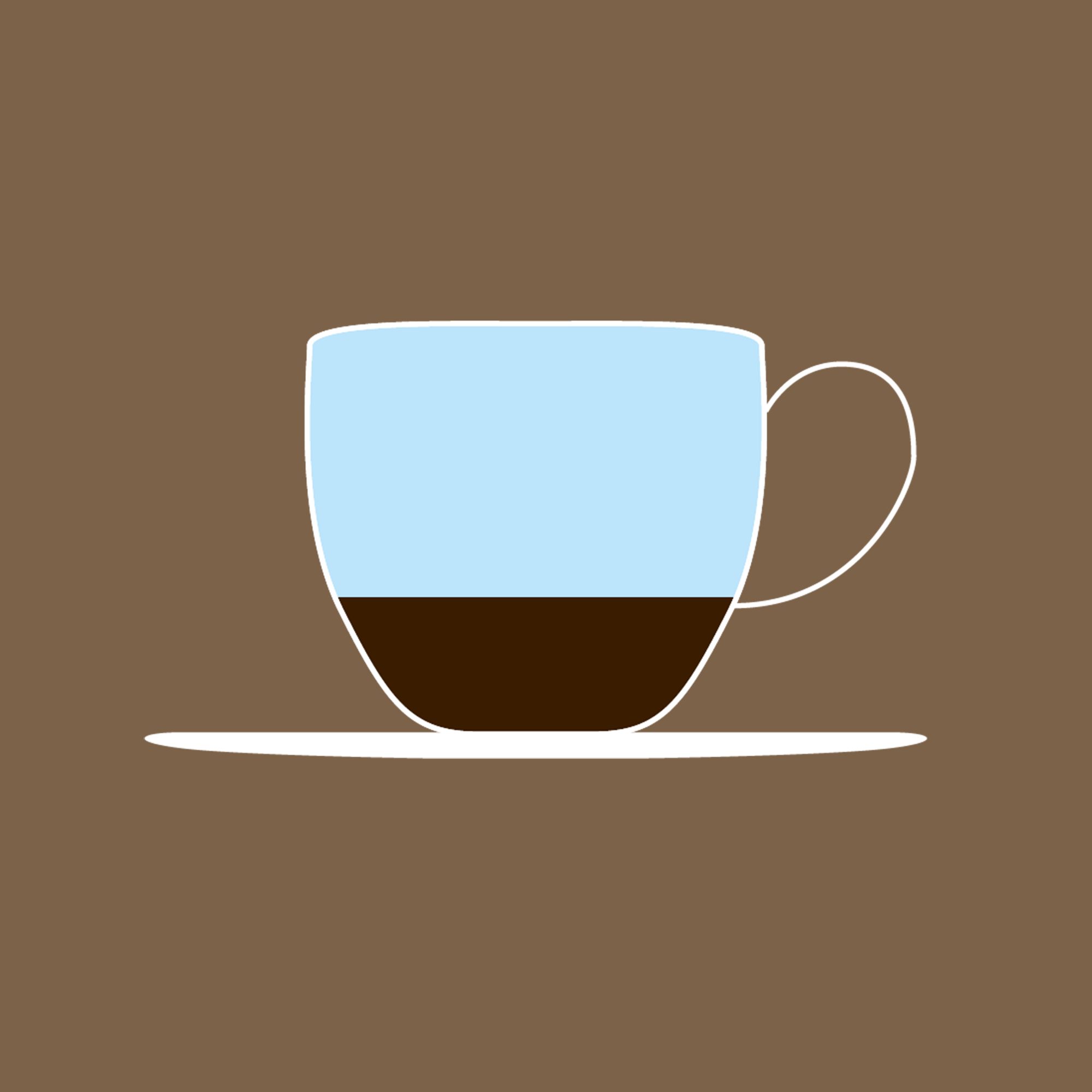 Kaffekoppssymbol i brunt och blått.