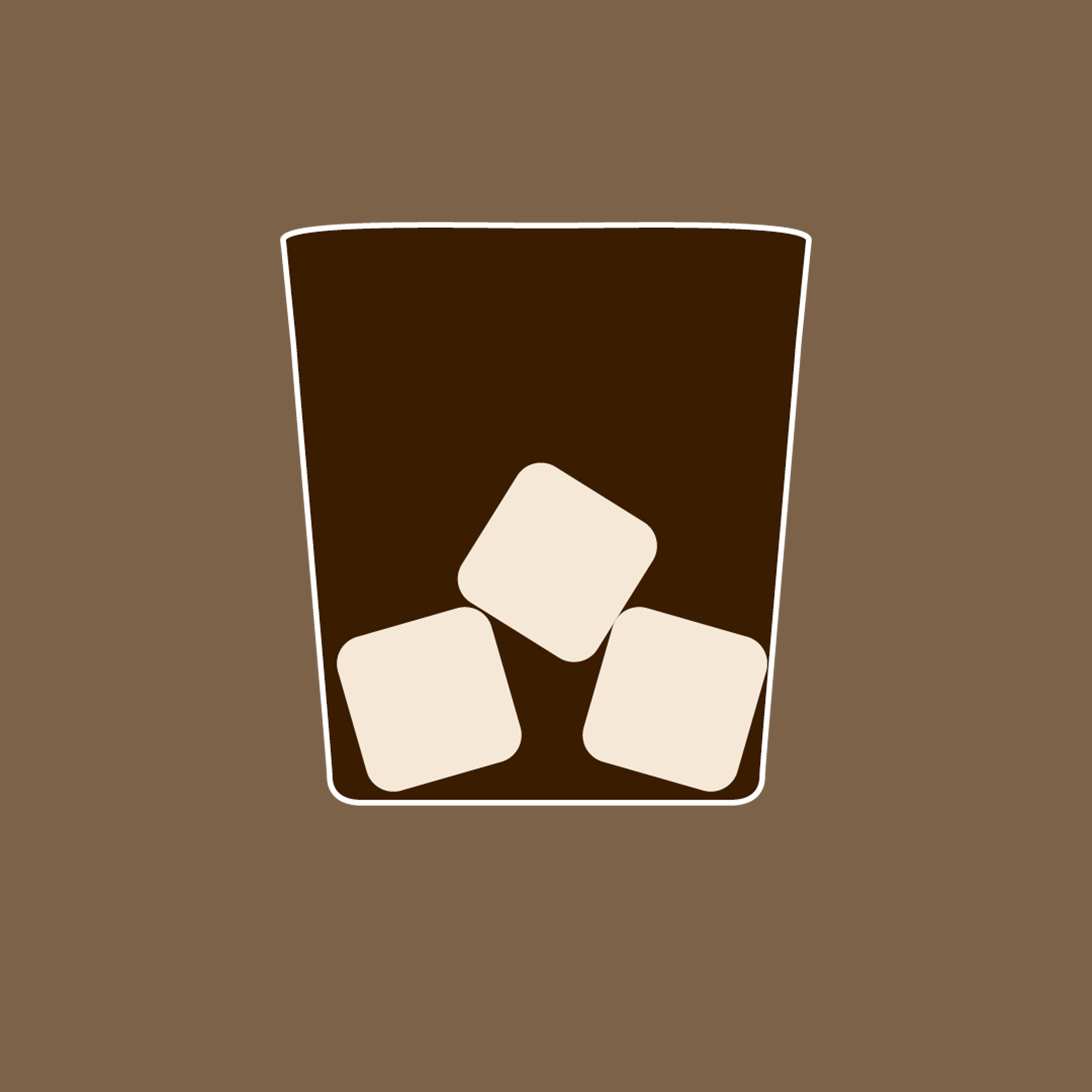 Symbol för kopp i brunt med isbitar i beige.