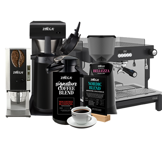 Kaffekvarn, bryggare, espressomaskin och termos