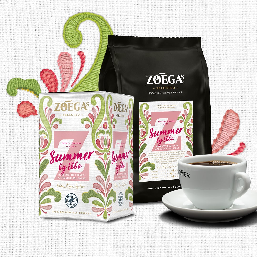 zoegas sommarkaffe 2025 förpackningar med kaffekopp