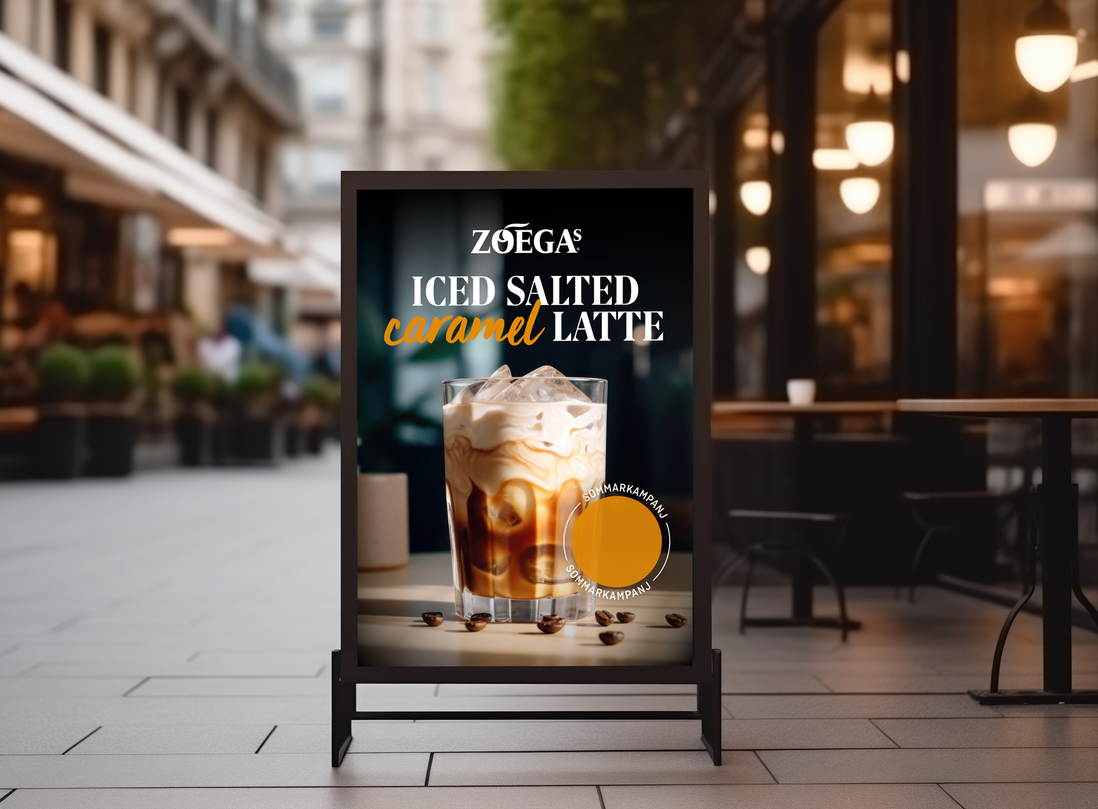 zoegas iced salted caramel skylt