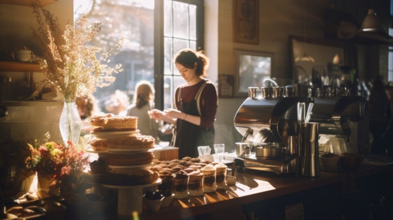 kvinna på ett café