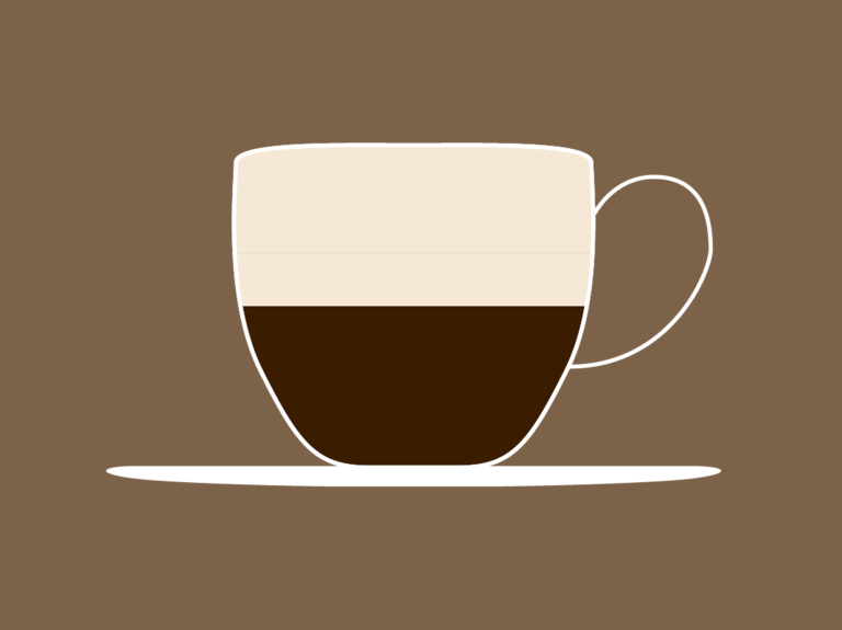 Kaffekoppssymbol i beige och brunt.
