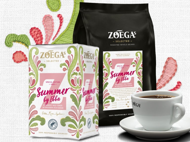 zoegas sommarkaffe 2025 förpackningar med kaffekopp