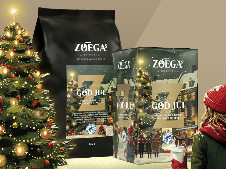 zoegas julkaffe 2026 förpackningar i julig miljö