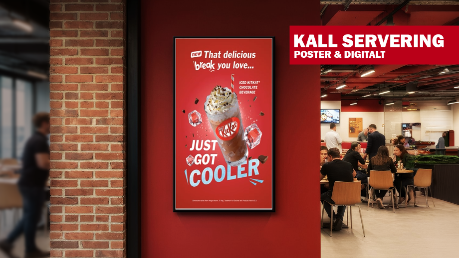 kitkat poster på vägg i ett cafe